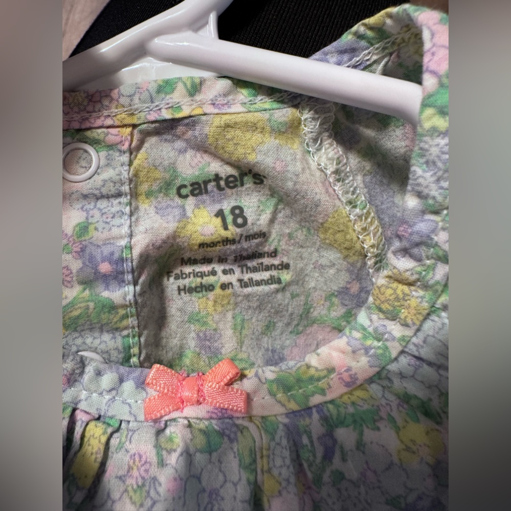 Carters pastel floral lightweight minimalist top with pink bow size 18M - Picture 3 of 11